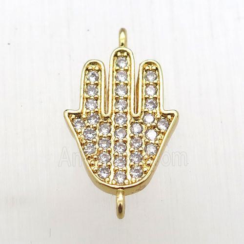 copper hamsahand connector paved zircon, gold plated