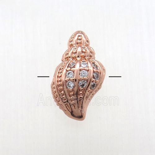 copper shell beads paved zircon, rose gold