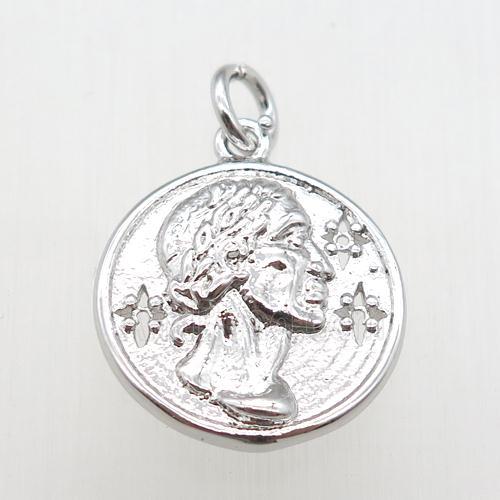 copper coin pendant, platinum plated