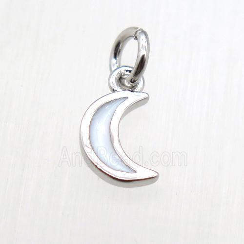 copper moon pendant, enameling, platinum plated