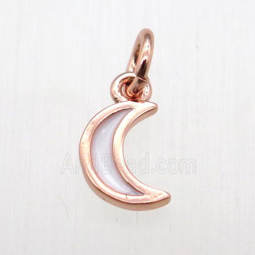 copper moon pendant, enameling, rose gold