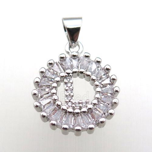 copper letter-L pendant paved zircon, platinum plated