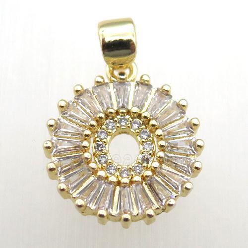 copper letter-O pendant paved zircon, gold plated