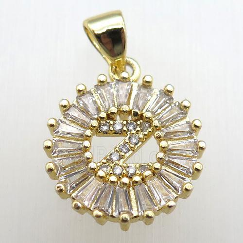 copper letter-Z pendant paved zircon, gold plated