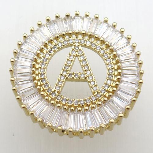 copper letter-A pendant paved zircon, gold plated