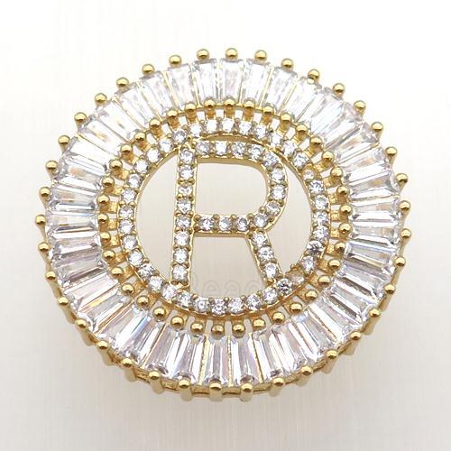 copper letter-R pendant paved zircon, gold plated