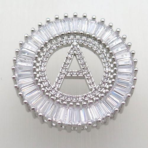 copper letter-A pendant paved zircon, platinum plated