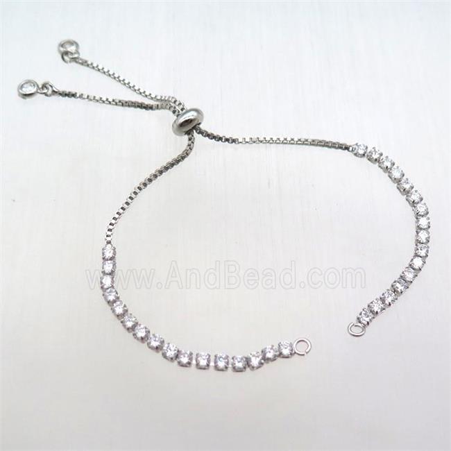 copper bracelet chain pave zircon, platinum plated