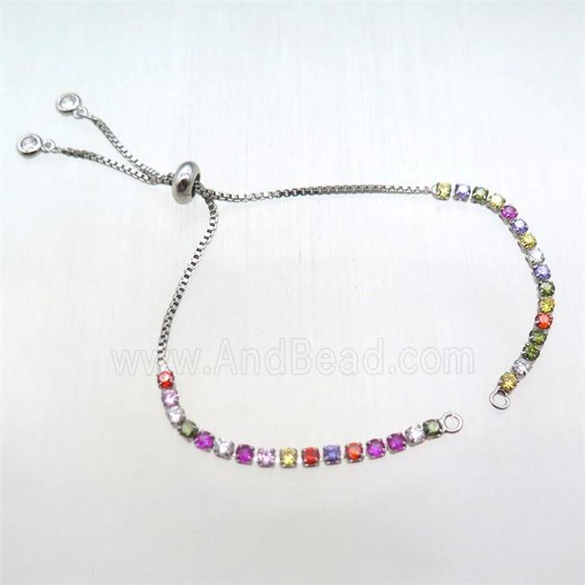 copper bracelet chain paved zircon, platinum plated