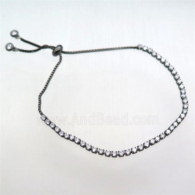 copper bracelet paved zircon, Adjustable, black plated