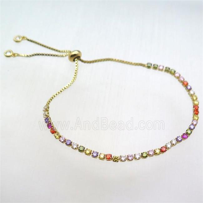 copper Adjustable bracelet paved zircon, multicolor, gold plated