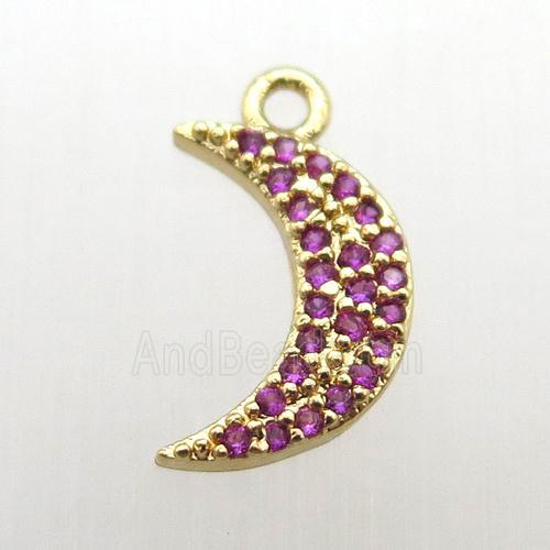 copper moon pendant pave hotpink zircon, gold plated