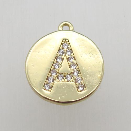 copper letter-A pendant pave zircon, gold plated