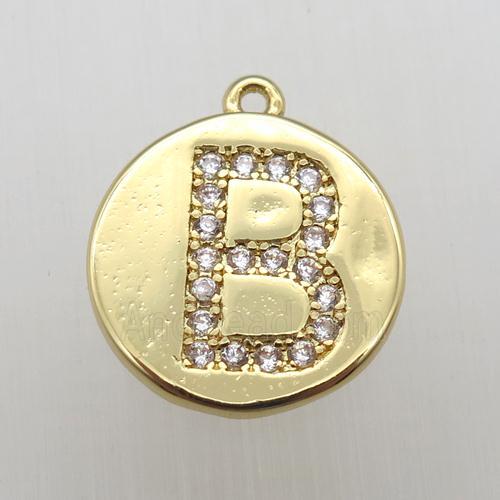 copper letter-B pendant pave zircon, gold plated