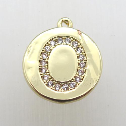 copper letter-O pendant pave zircon, gold plated