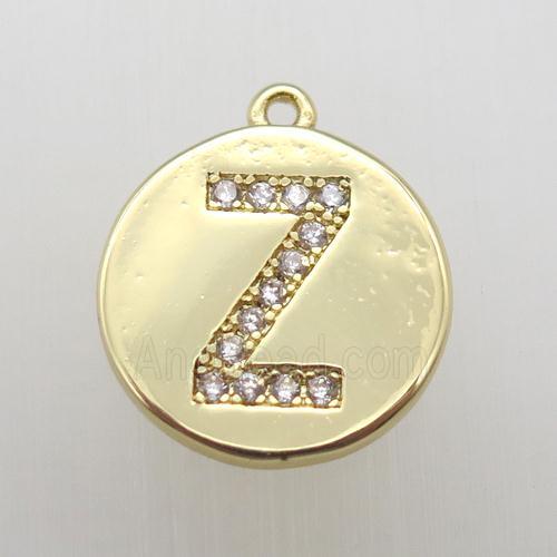 copper letter-Z pendant pave zircon, gold plated