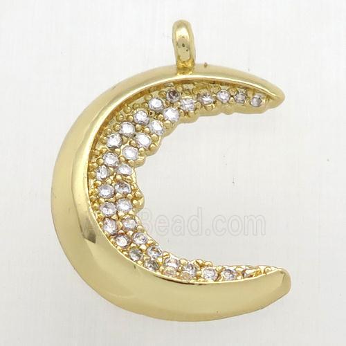 copper crescent moon pendant pave zircon, gol dplated