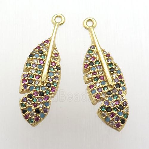 copper leaf pendant pave zircon, multi color, gold plated