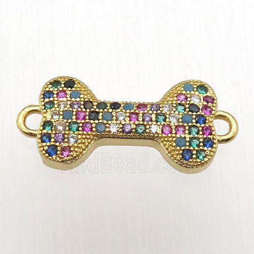 copper dogbone connector pave zircon, gold plated