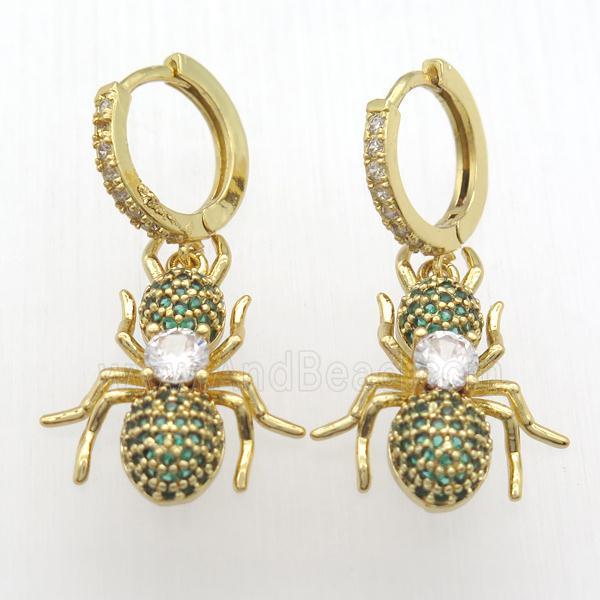 copper hoop earrings pendant pave zircon, ant, gold plated