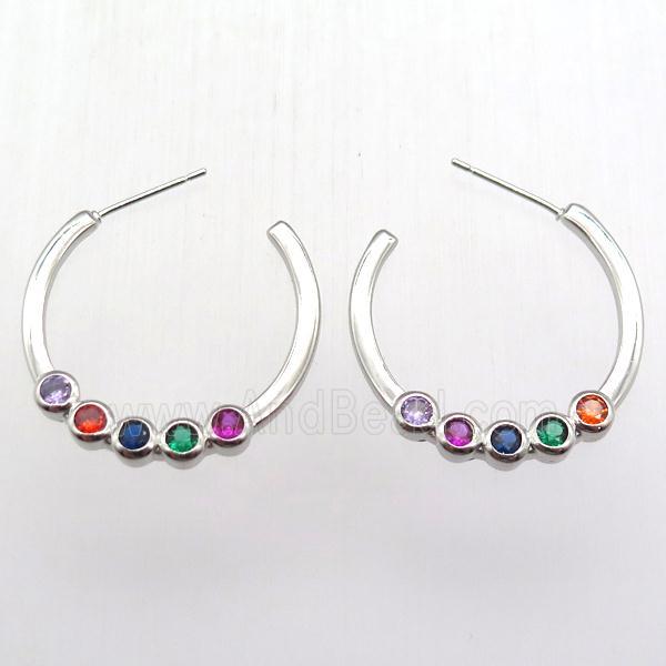 copper hoop earring pave zircon, platinum plated