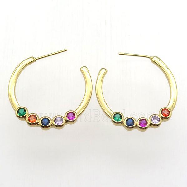 copper hoop earring pave zircon, gold plated