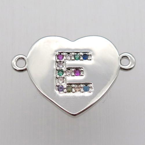 copper letter connector, heart, platinum plated