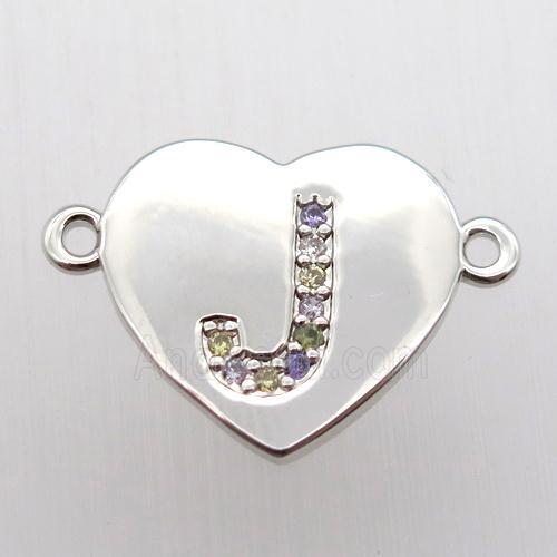 copper letter connector, heart, platinum plated