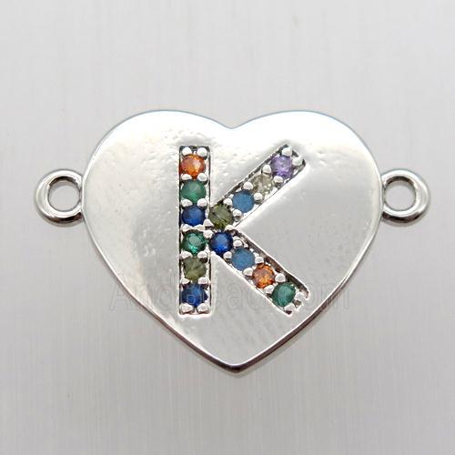 copper letter connector, heart, platinum plated