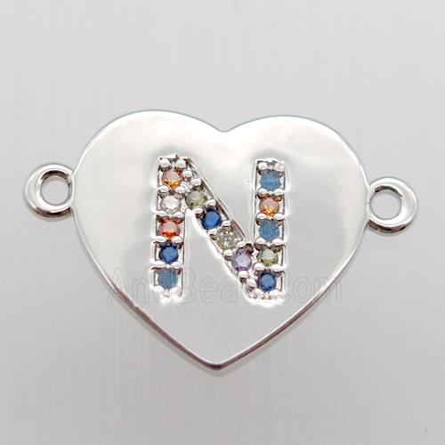 copper letter connector, heart, platinum plated