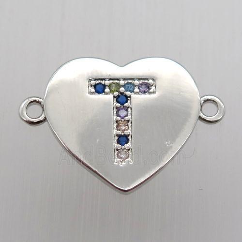 copper letter connector, heart, platinum plated
