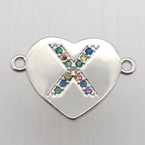 copper letter connector, heart, platinum plated