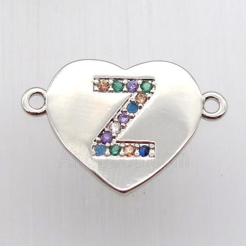 copper letter connector, heart, platinum plated