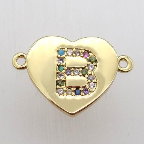 copper letter connector, heart, gold plated