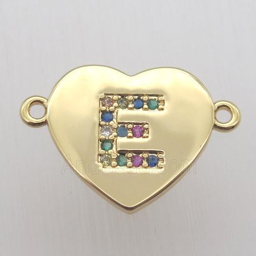 copper letter connector, heart, gold plated