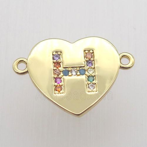 copper letter connector, heart, gold plated