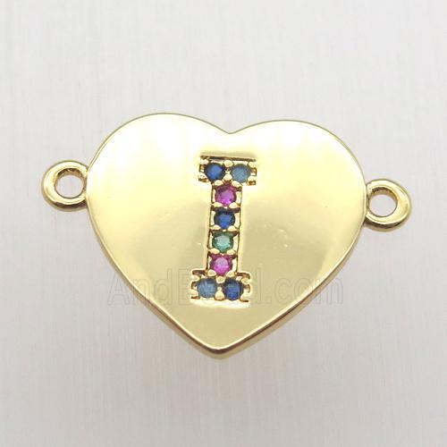 copper letter connector, heart, gold plated
