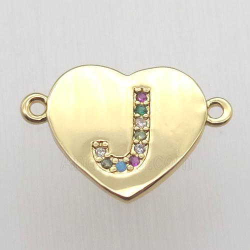 copper letter connector, heart, gold plated