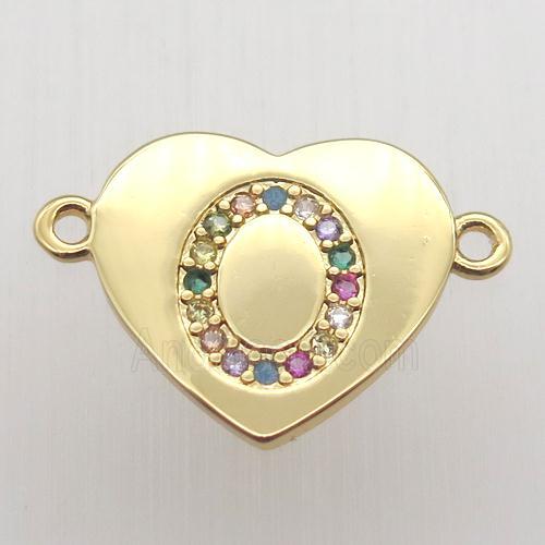 copper letter connector, heart, gold plated