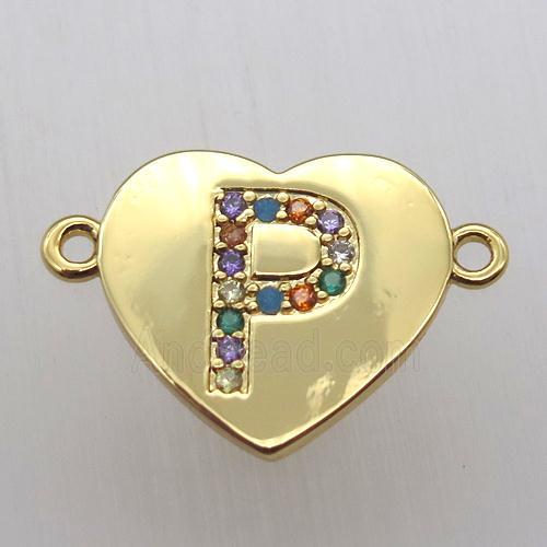 copper letter connector, heart, gold plated