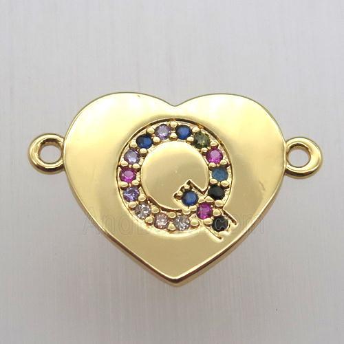 copper letter connector, heart, gold plated