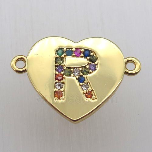 copper letter connector, heart, gold plated