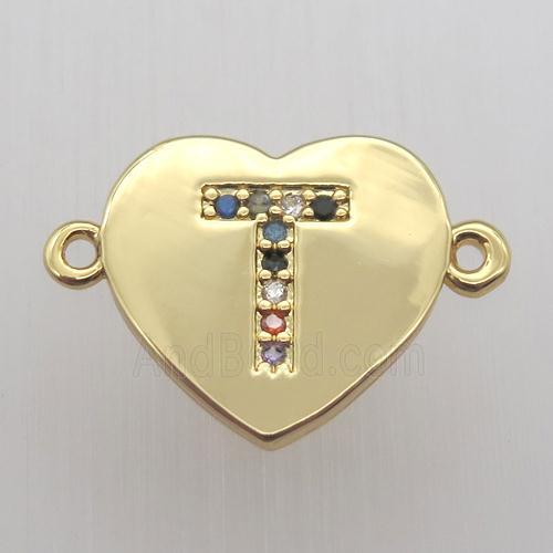 copper letter connector, heart, gold plated