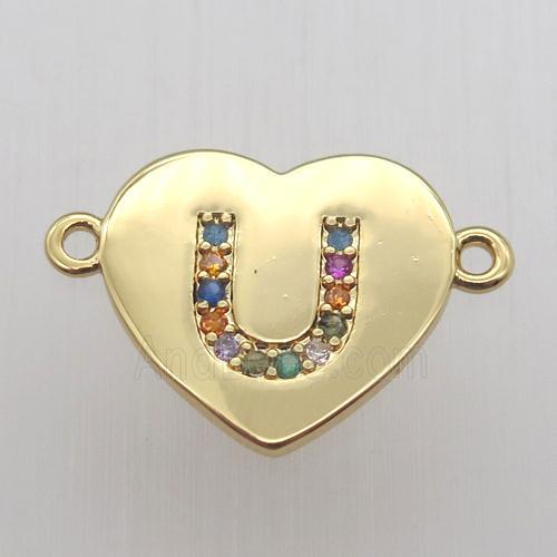 copper letter connector, heart, gold plated