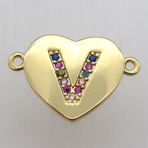 copper letter connector, heart, gold plated