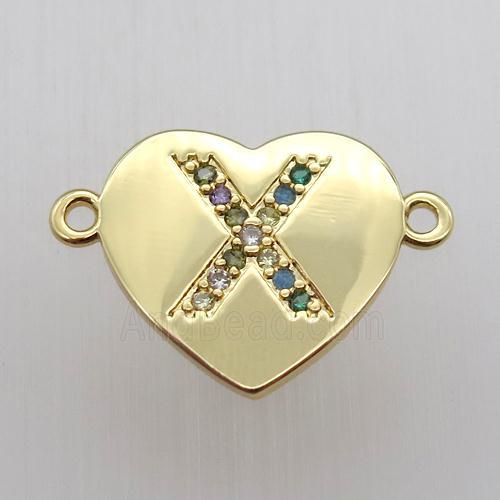 copper letter connector, heart, gold plated