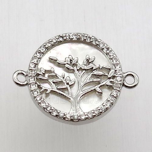 copper connector pave zircon, tree of life, platinum plated