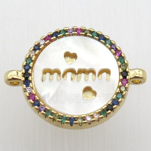 copper circle connector pave zircon, gold plated