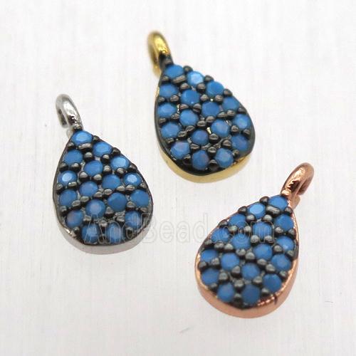 copper teardrop pendant pave zircon, turq, mixed