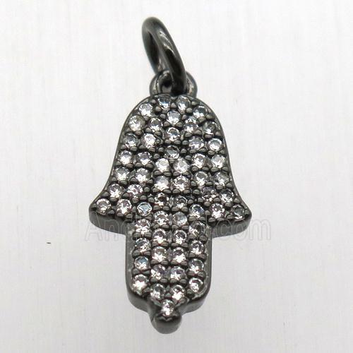 copper hamsahand pendant pave zircon, black plated